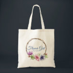 Waterverf Anemone Flower Wedding Tote Bag<br><div class="desc">Deze bruiloft canvas tassen hebben een elegant blauw schrift op een witte achtergrond omringd door prachtige Anemone bloemen in roze, lavendel, blauw, paarse en violet met groene bladeren. De tekst kan worden aangepast door de tekstvakken te bewerken. Ontworpen voor u door Evco Studio © op www.zazzle.com/store/evcostudio #wedding #flowergirl #bridalparty #tas...</div>