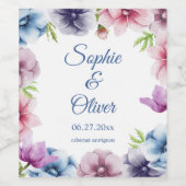 Waterverf Anemone Flower Wedding Wijn Etiket (Enkel label)