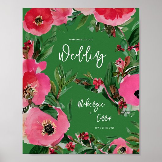 Waterverf Anemone Green Wedding Welcome Poster (Voorkant)