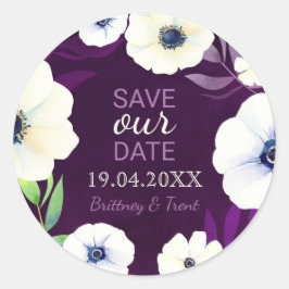 Waterverf Anemone Paars Wedding Save the Date Ronde Sticker
