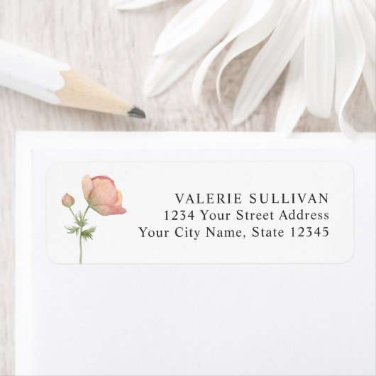 Waterverf Anemone Pastel Botanisch Etiket (Insitu)