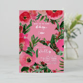 Waterverf Anemone Pink Wedding Folie Uitnodiging (Staand Voorkant)