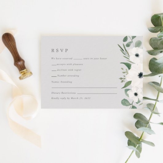 Waterverf Anemone & Stoffige Groene Eucalyptus RSV RSVP Kaartje