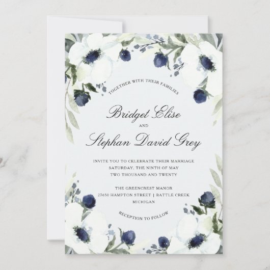 Waterverf Anemone Wedding Invitation Design Kaart (Voorkant)
