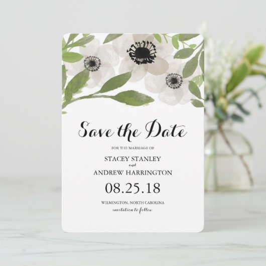 Waterverf Anemonen | Datum opslaan Save The Date (Staand voorkant)