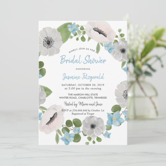 Waterverf Anemones Bloemenkrans | VRIJGEZELLENFEES Kaart (Staand voorkant)