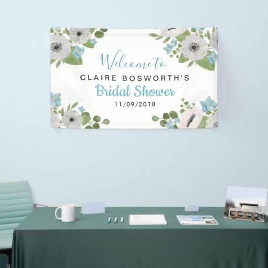 Waterverf Anemones Blue Floral | Vrijgezellenfeest Spandoek (Beurs)