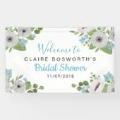 Waterverf Anemones Blue Floral | Vrijgezellenfeest Spandoek (Horizontaal)