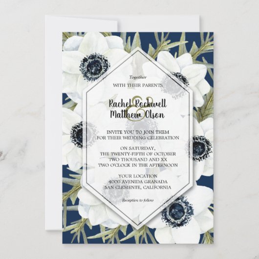 Waterverf Anemones Botanical Wedding Invitations (Voorkant)