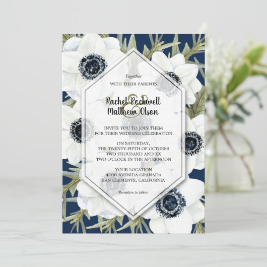 Waterverf Anemones Botanical Wedding Invitations (Staand voorkant)