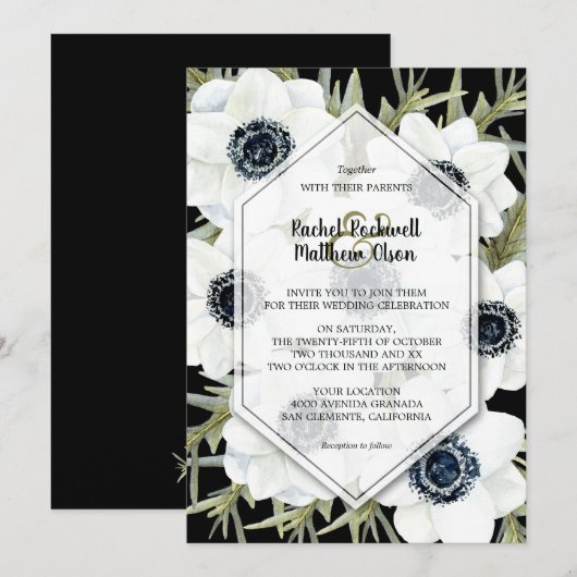 Waterverf Anemones Botanical Wedding Invitations (Voorkant / Achterkant)