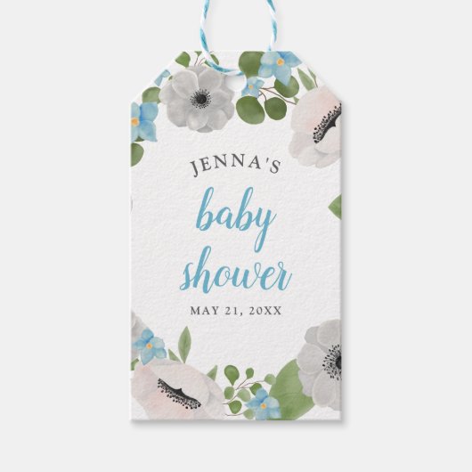 Waterverf Anemones Florals | BABY SHOWER Cadeaulabel (Voorkant)