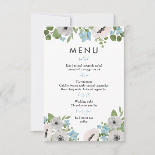 Waterverf Anemones Florals | Menu Weddenschappen Kaart (Voorkant)