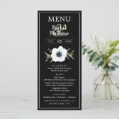 Waterverf Anemones Zwart-wit bruiloft Menu (Staand voorkant)