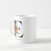 Waterverf Anemoon Botanische Letter E Monogram Koffiemok (Voorkant links)