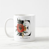 Waterverf Anemoon Botanische Letter E Monogram Koffiemok (Links)