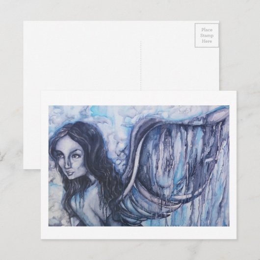 Waterverf Angel Artwork Briefkaart (Voorkant / Achterkant)