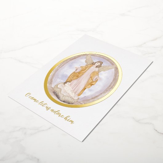 Waterverf Angel en baby Jezus met kerstmis Folie Feestdagenkaart (Gedraaid)