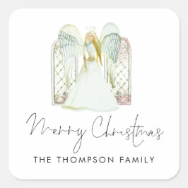 Waterverf Angel Merry-kerstscript Vierkante Sticker