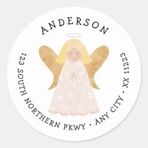 Waterverf Angel retouradres Klassieke ronde Stic Sticker