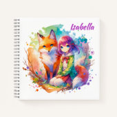  Waterverf Anime Girl en Fox Birthday Notitieboek (Voorkant)