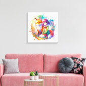 Waterverf Anime Girl en Fox Canvas Afdruk (Insitu (Woonkamer))
