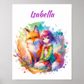  Waterverf Anime Girl en Fox Poster (Voorkant)
