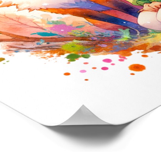  Waterverf Anime Girl en Fox Poster (Hoek)