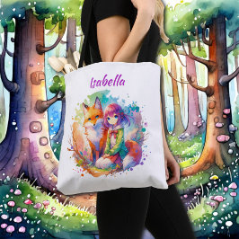  Waterverf Anime Girl en Fox Tote Bag