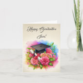 Waterverf Anjers & Rozen met Graduation Cap Kaart (Voorkant)