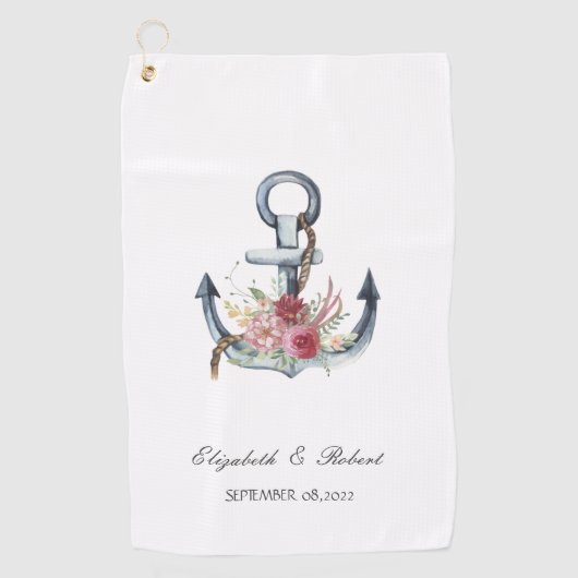 Waterverf Anker Bloemen Nautilus  Golfhanddoek (Voorkant)