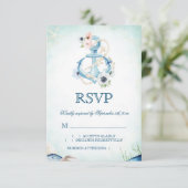 Waterverf Anker Bloemen Zeester Strand Bruiloft RSVP Kaartje (Staand voorkant)