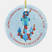 Waterverf Anker Kerst Licht Boog Nautisch Keramisch Ornament (Achterkant)