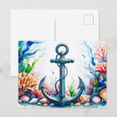 Waterverf anker, koraalrif, schelpen briefkaart (Voorkant / Achterkant)