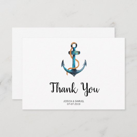 Waterverf anker moderne nautische bruiloft bedankkaart (Voorkant / Achterkant)