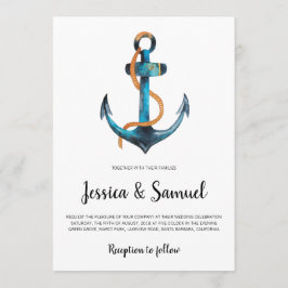 Waterverf anker moderne nautische bruiloft kaart