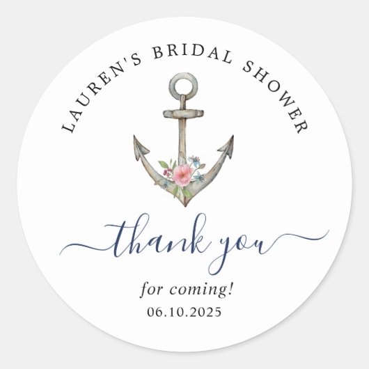 Waterverf anker Nautisch Vrijgezellenfeest Dank u Ronde Sticker (Voorkant)
