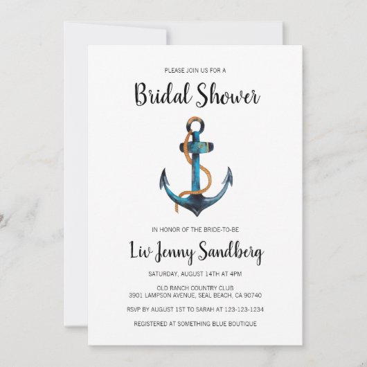 Waterverf Anker Nautisch Vrijgezellenfeest Kaart (Voorkant)