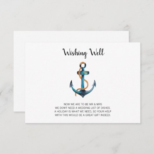 Waterverf Anker Nutical Wishing Well Bruiloft Informatiekaartje (Voorkant / Achterkant)