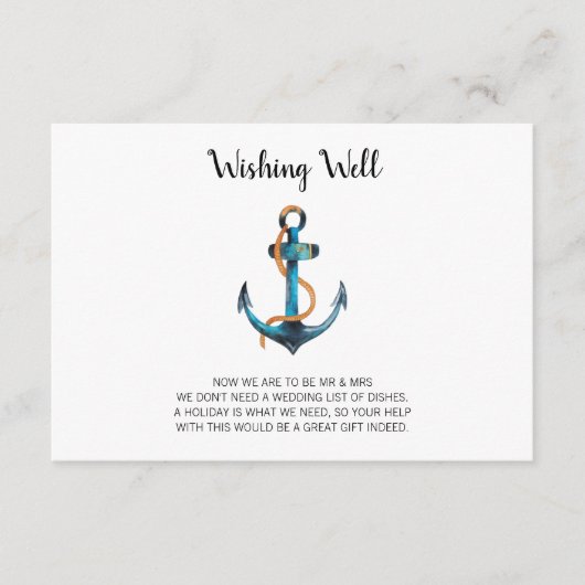 Waterverf Anker Nutical Wishing Well Bruiloft Informatiekaartje (Voorkant)