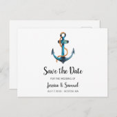 Waterverf Anker Opslaan de datum nautische bruilof Aankondigingskaart (Voorkant / Achterkant)