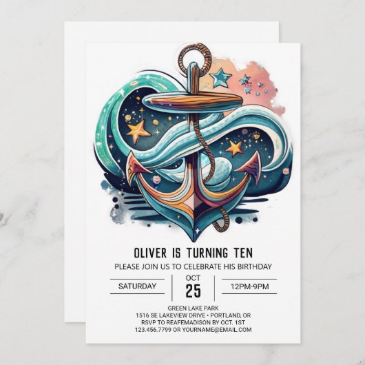 Waterverf Anker Verjaardag Kaart (Voorkant / Achterkant)