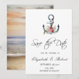 Waterverf ankerbloemen (Nautical Save the Date) Save The Date