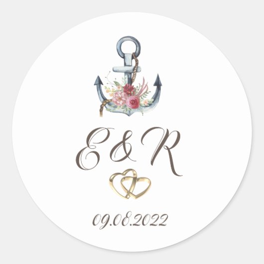 Waterverf ankerbloemen ronde sticker (Voorkant)