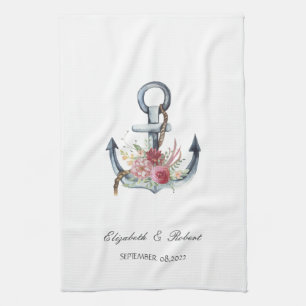 Waterverf ankerbloemen theedoek