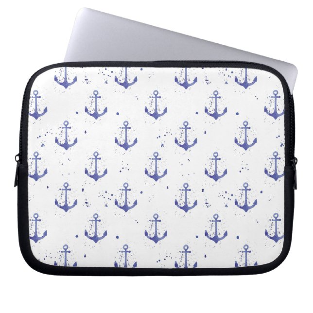 Waterverf ankerpatroon 2 laptop sleeve (Voorkant)