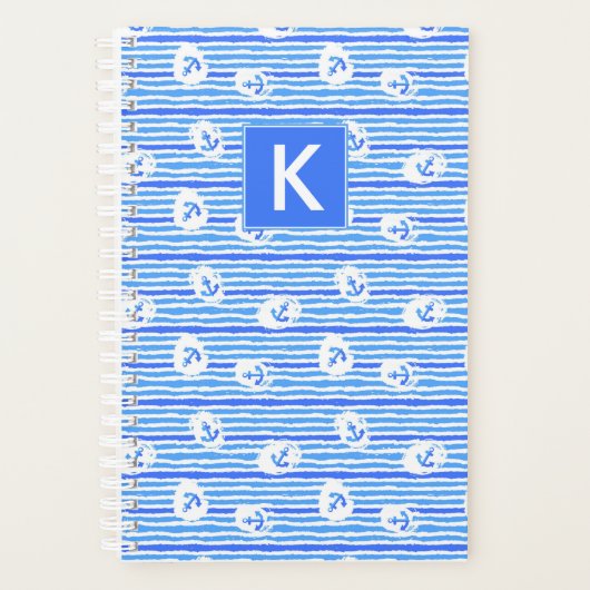 Waterverf-ankerpatroon | Voeg je Initiaal toe Planner (Voorkant)