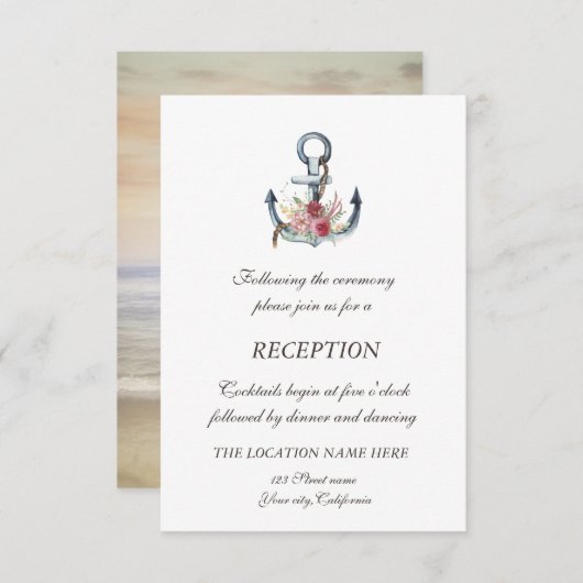 Waterverf ankervloeren Nautische ontvangst Kaart (Voorkant / Achterkant)