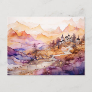 Waterverf ansichtkaart van het Whimsical Village  Briefkaart