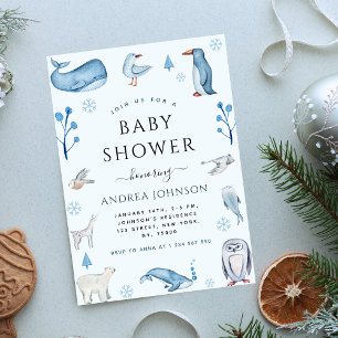Waterverf Antarctische dieren Winter Baby shower Kaart